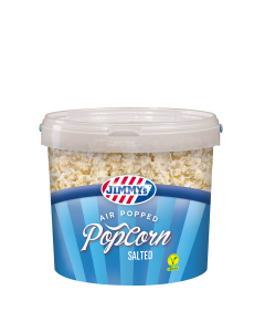 JIMMY's Popcorn zout Bucket L, big, size, family, share, delicious, popcorn, crunchy, crispy, movie, blue, quantity, homemade, cinema