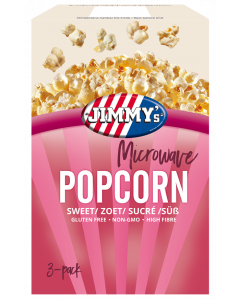 JIMMY's Popcorn microwave zoet, microwave, sweet, popcorn, glutenfree, pink, delicious, natural, ingredients, best, good, sweet, pack, small, cinema, movie, home, theatres 