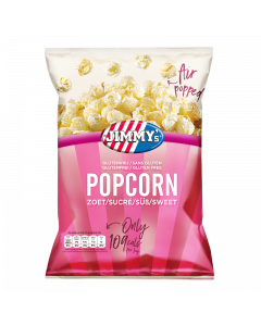 JIMMY's Popcorn zoet XS MiniBag, air popped, convenient, popcorn, original, sweet, delicious, mini, glutenfree, healthier, calories, only, pink, crispy, crunchy, unique, formula