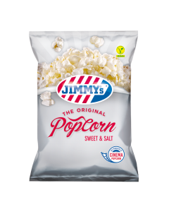 JIMMY's Popcorn zoet&zout XS MiniBag, popcorn, delicious, sweet, salt, original, crispy, crunchy, crunch, grey, popcorn, movie, cinema, ingredients, natural 